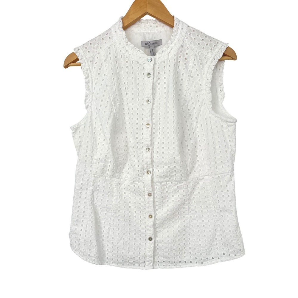 Bravissimo Really Curvy White Eyelet Embroidered Button Sleeveless Top  Size 14
